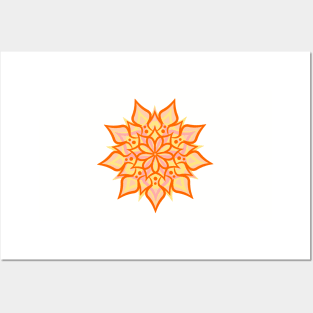 Symmetrical Blazing Sun Flower Fire Mandala Posters and Art